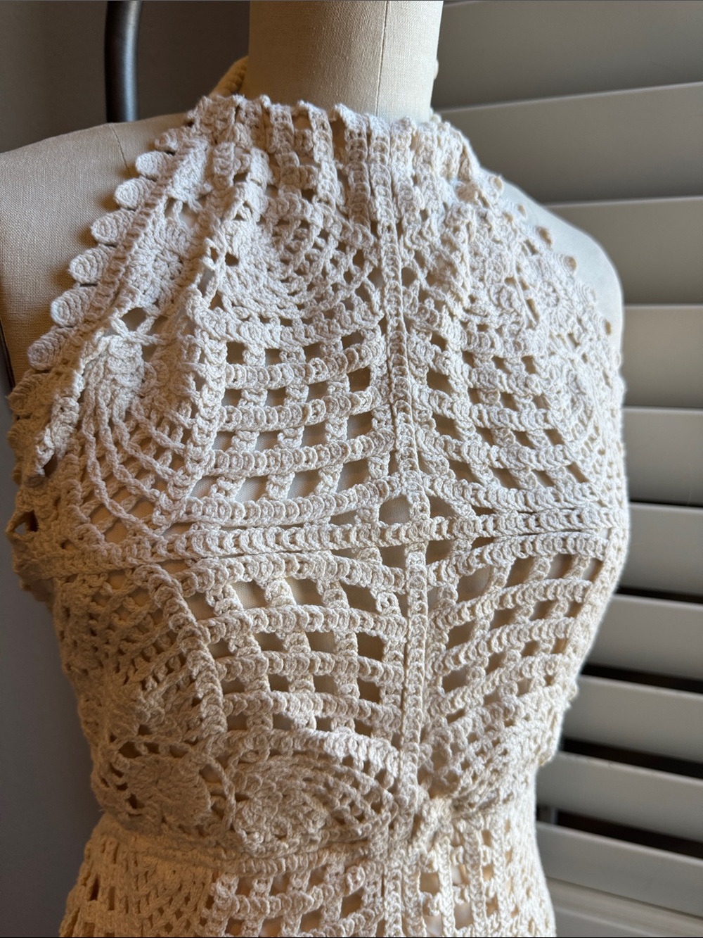 House of Harlow 1960 Cream Crochet Halter Maxi Dress